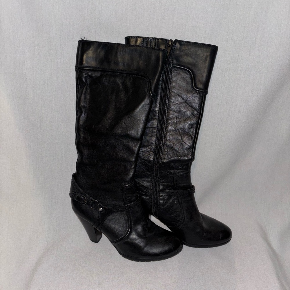 Reba Black Heeled Leather Boots